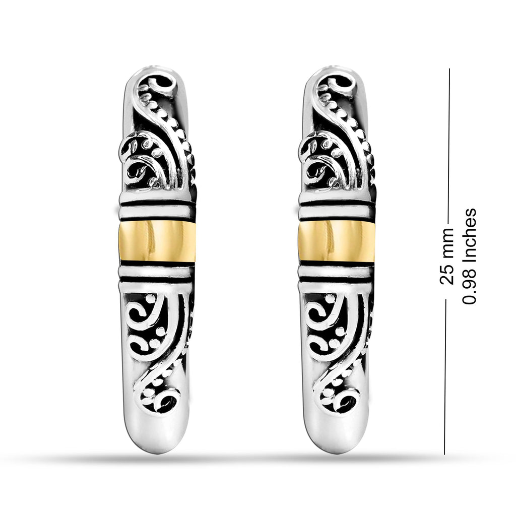 LeCalla 925 Sterling Silver Hoop Earrings Lightweight Two-Tone Round Shape Antique Italian Bali Style for Women - 25MM