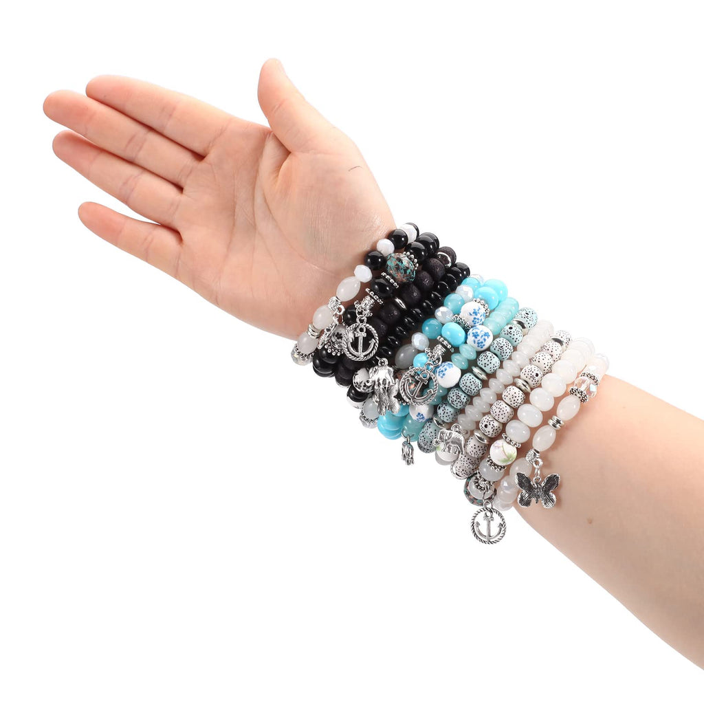 Twinfree Bohemian Bracelets Set for Women, Stackable Boho Stretch Multilayer Colorful Stack Beads Bracelet, Stretchy Beaded Charm Bracelet Ladies 8 Pack