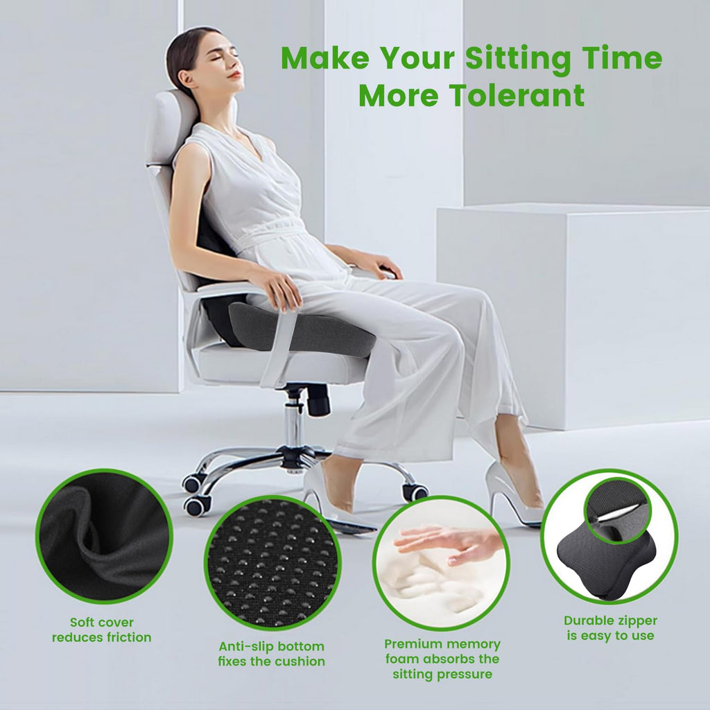 anzhixiu Wheelchair Seat Cushion, Deep U Relieve Sciatica, Back, Coccyx, Hemorrhoids Pain- Slope Curve Office Chair Cushion for Long Sitting Time- Black/Gray