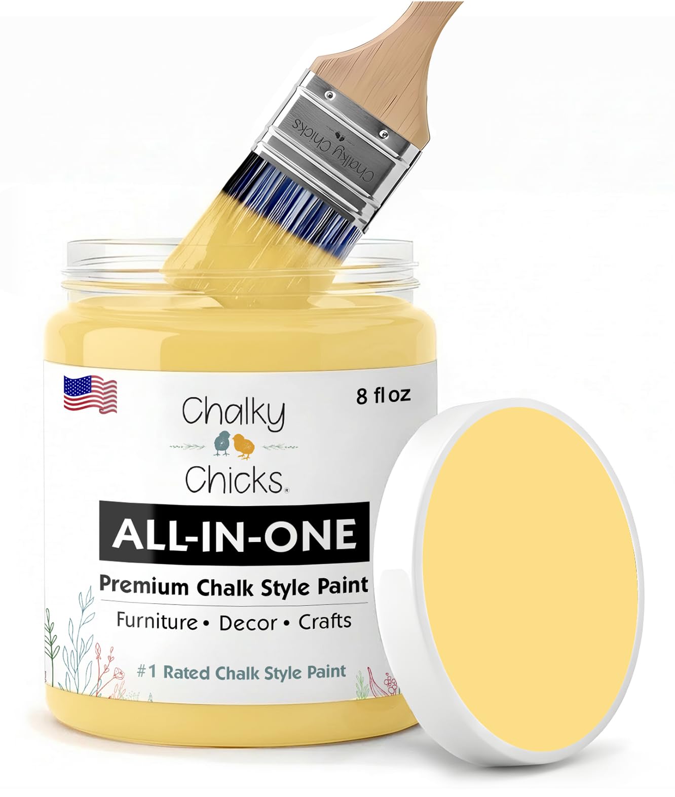 Chalky Chicks All-in-One Chalk Paint for Furniture or Cabinet - 8 Fl Oz - Matte Finish Tuscany (Yellow) for Metal, Wood Furniture Paint - No Sanding All-in-One for Home Decor & Crafts, USA Made