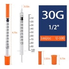 100PACK 1CC Syringes with 30G 1/2" 13mm Needle, Lab Supplies Individually Wrapped (1CC 30G 1/2"-100PACK)