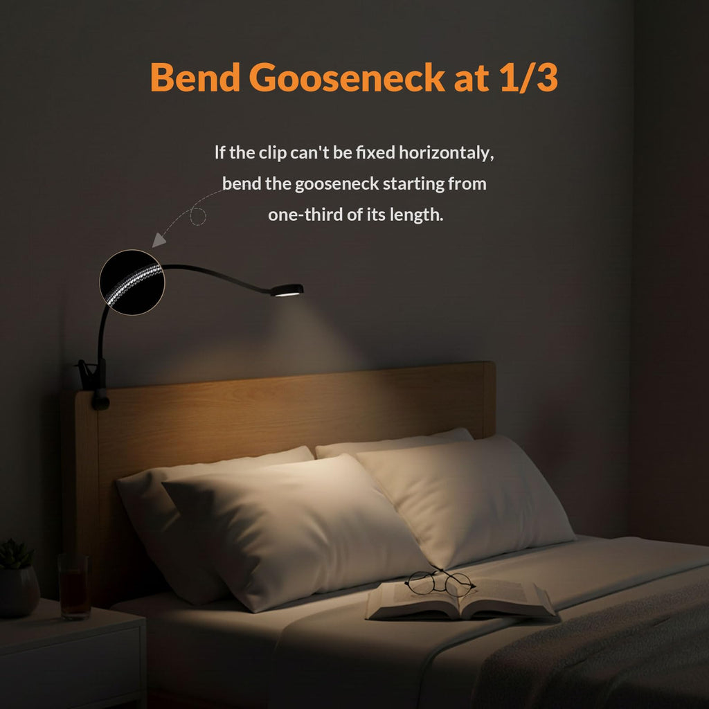 LEPOWER Clip on Light/Reading Lights/Book Light/Desk Lamp Color Changeable/Night Lights Clip on for Desk, Bed Headboard and Computers, Adapter Included (Black)