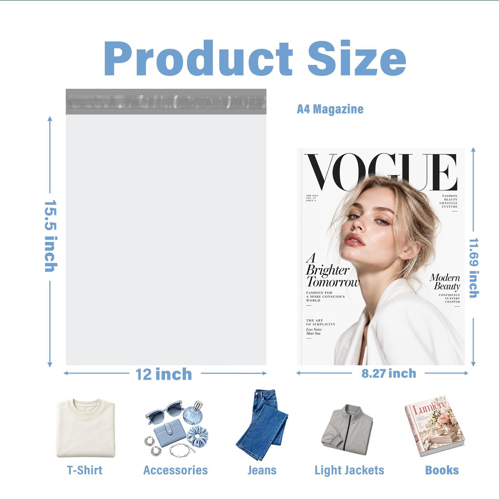 Metronic Poly Mailers 12x15.5 100 Pcs Medium Size Shipping Bags for Clothes