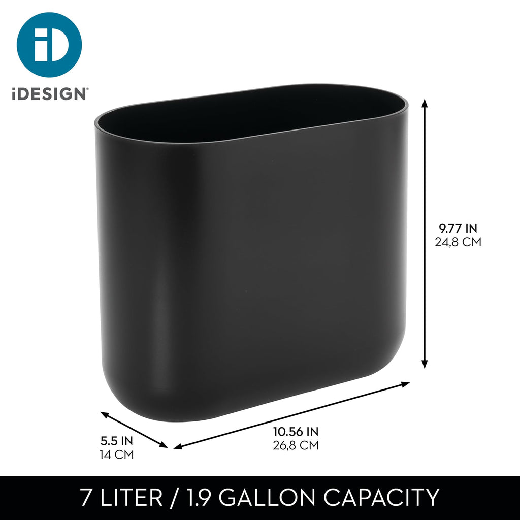iDesign Small Slim Plastic Bathroom Trash Can, Garbage Can for Bedroom, Office, Desk, Dorm, Black