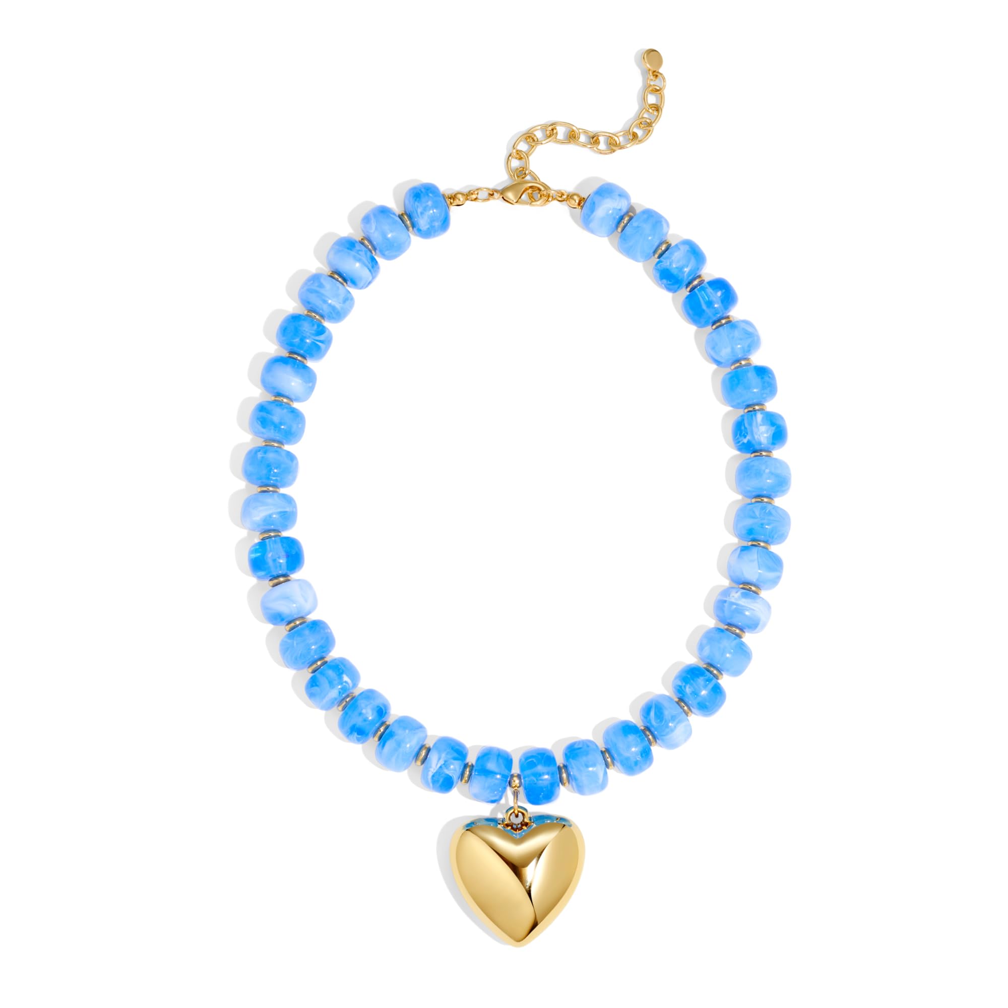 WOWORAMA Chunky Heart Necklace for Women Light Blue Resin Beaded Necklaces with Puffy Heart Pendant Chunky Statement Necklace Boho Trendy Summer Jewelry