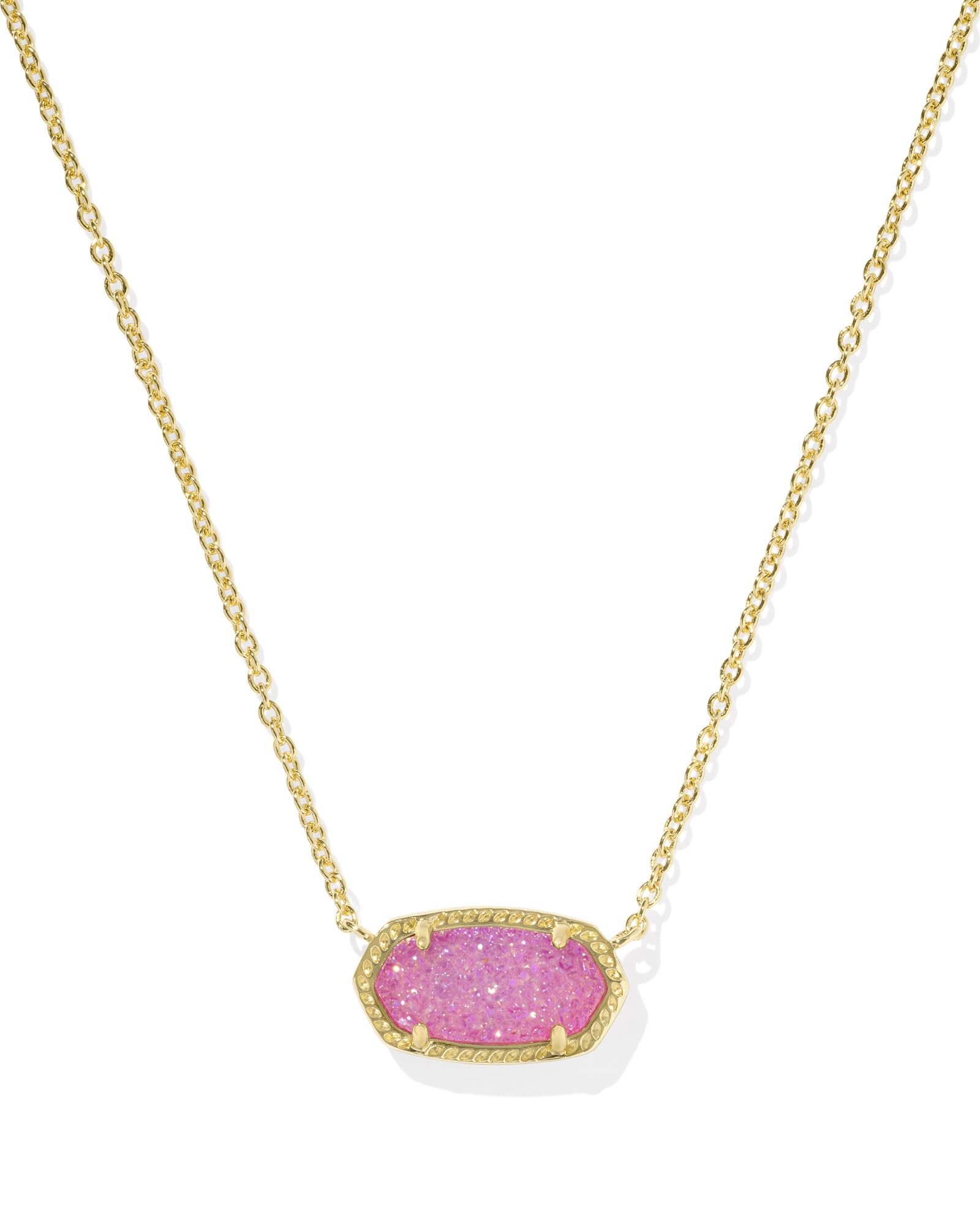 Kendra Scott Elisa Necklace in 14k Gold-Plated Brass, Hot Pink Drusy, Fashion Jewelry for Women