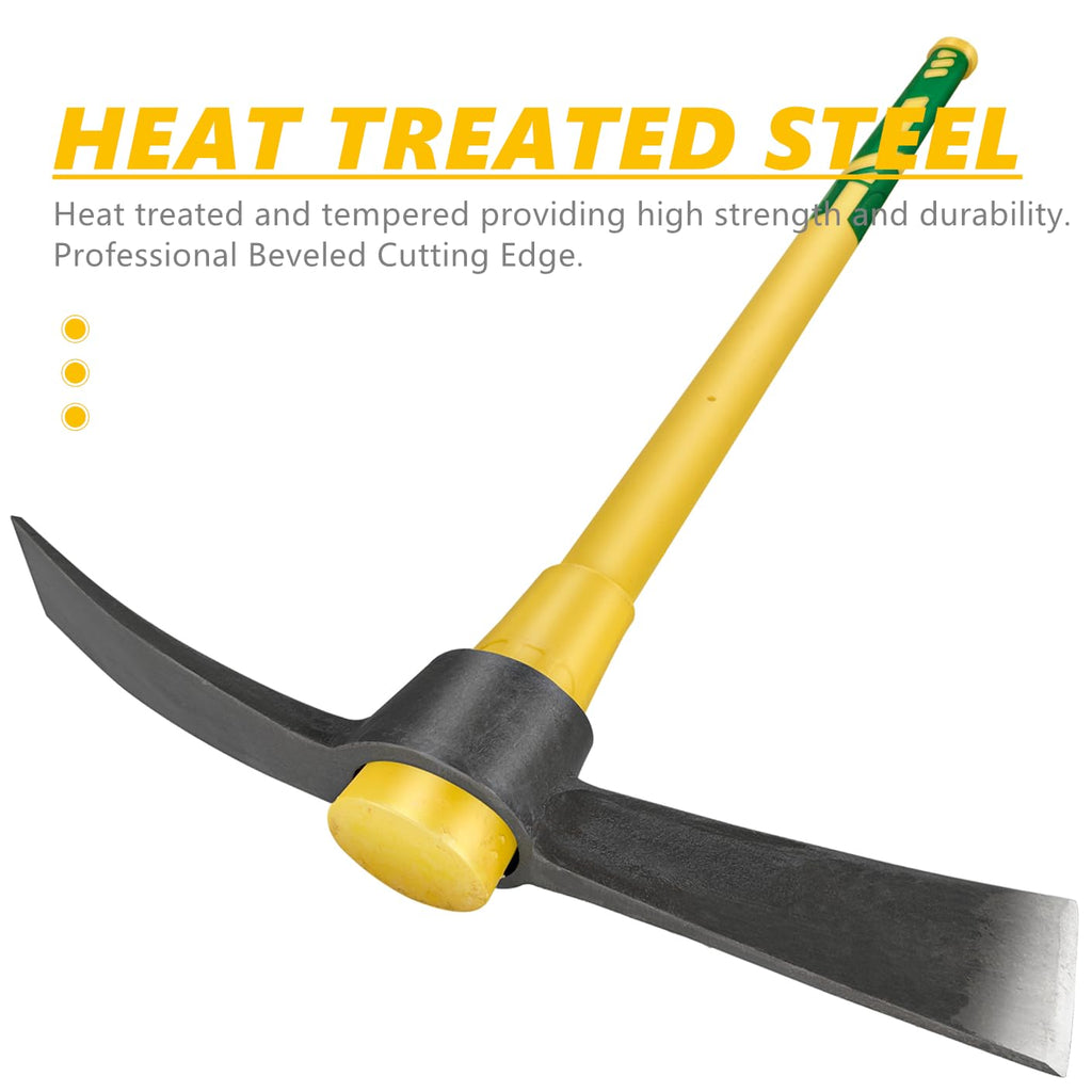 Cutter Mattock, 36" Heavy Duty Pick Axe with Forged Heat Treated Steel Blades Hoe for Weeding, Prying and Chopping, Digging Tool with Fiberglass Handle (36.3inch, Yellow)
