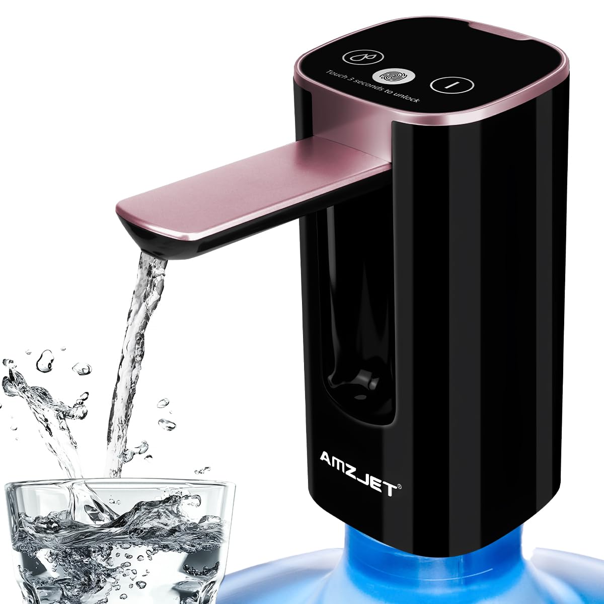 Water Dispenser for 5 Gallon Bottle with Digital Display, 4 Dispense Modes, Portable USB Charging Electric Water Pump, Foldable Spout, Food-Grade Water Jug Pump for Home, Office, RV, Campin-Rose Gold