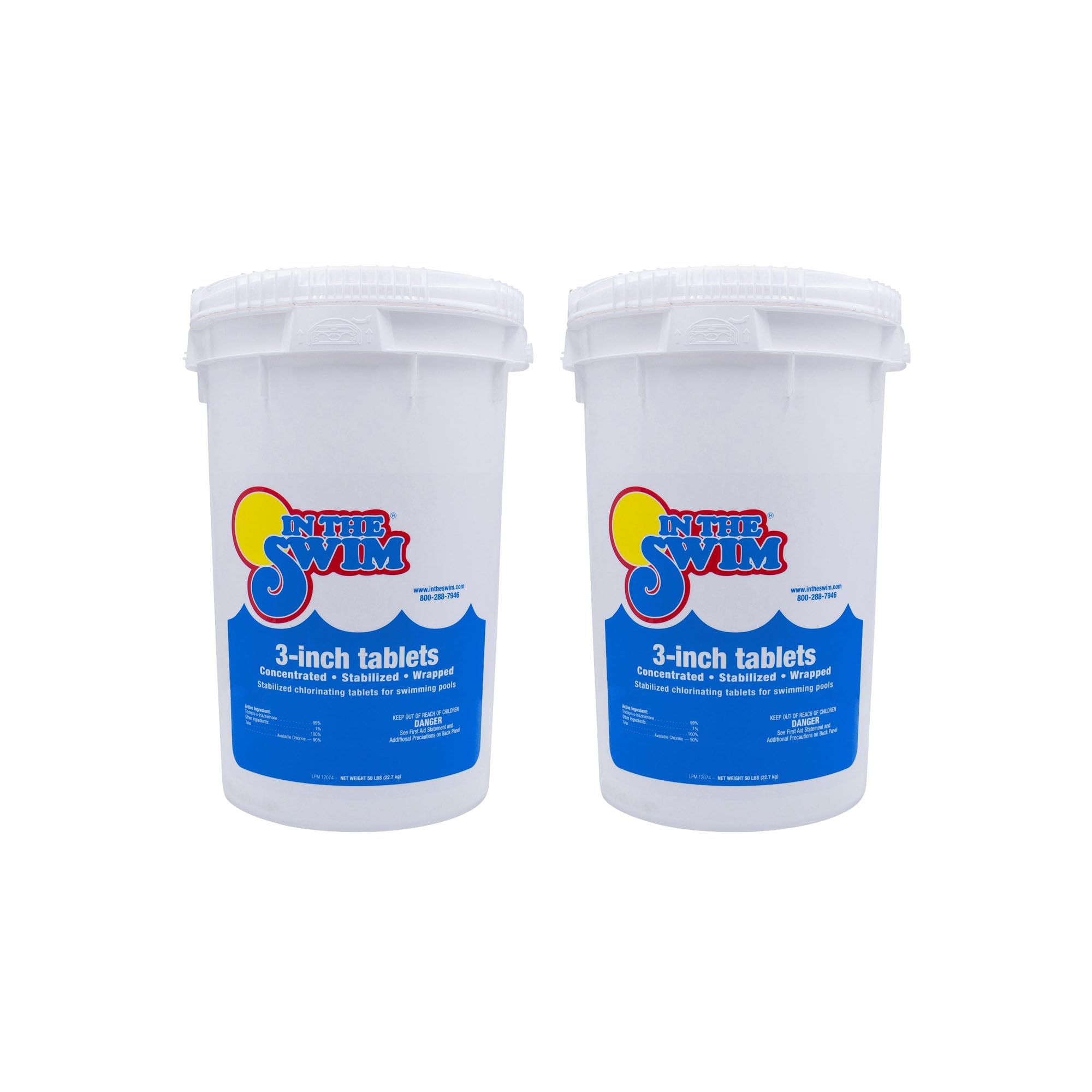 In The Swim 3 Inch Stabilized Chlorine Tablets for Sanitizing Swimming Pools - Individually Wrapped, Slow Dissolving - 90% Available Chlorine - Tri-Chlor - 50 Pounds - 2 Pack