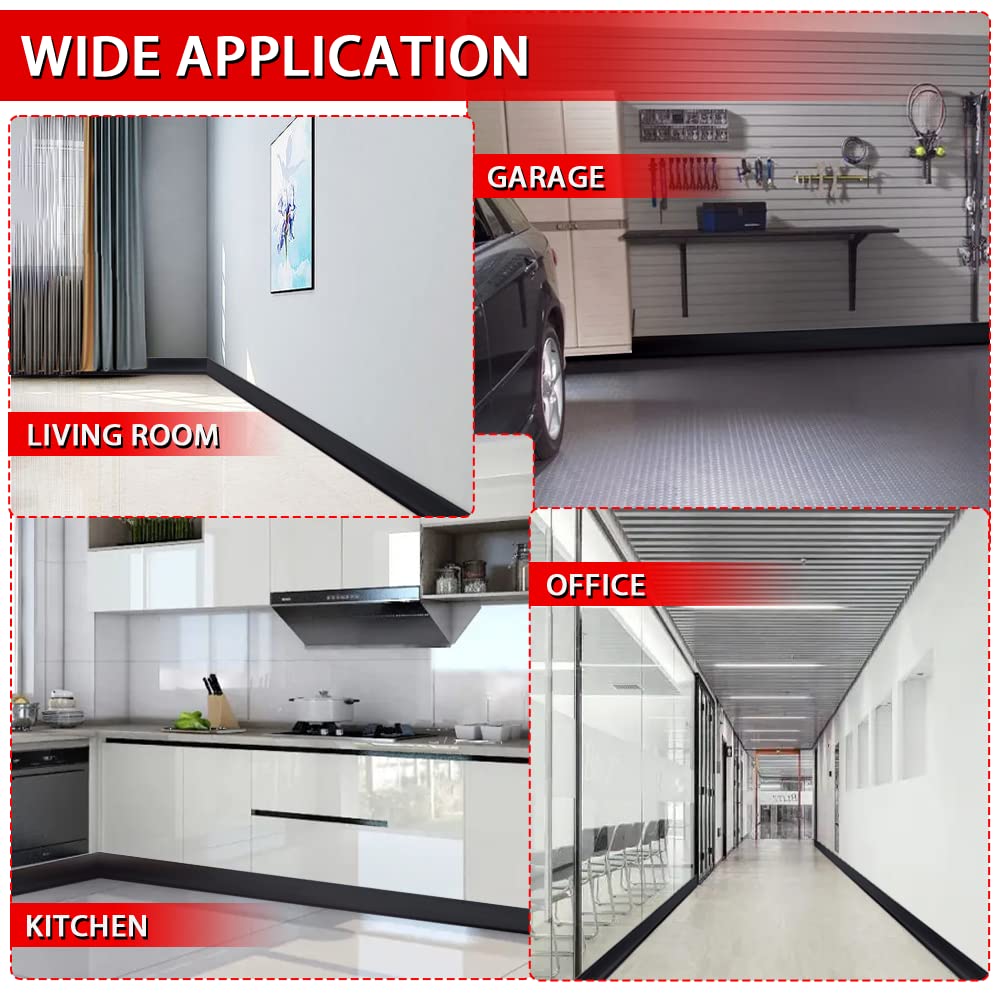 Vinyl Wall Base Baseboard Molding Trim 4" Flexible Self Adhesive Rubber Wall Base Moulding Trim Peel and Stick Design, 4 Inch x 20 Feet, Black