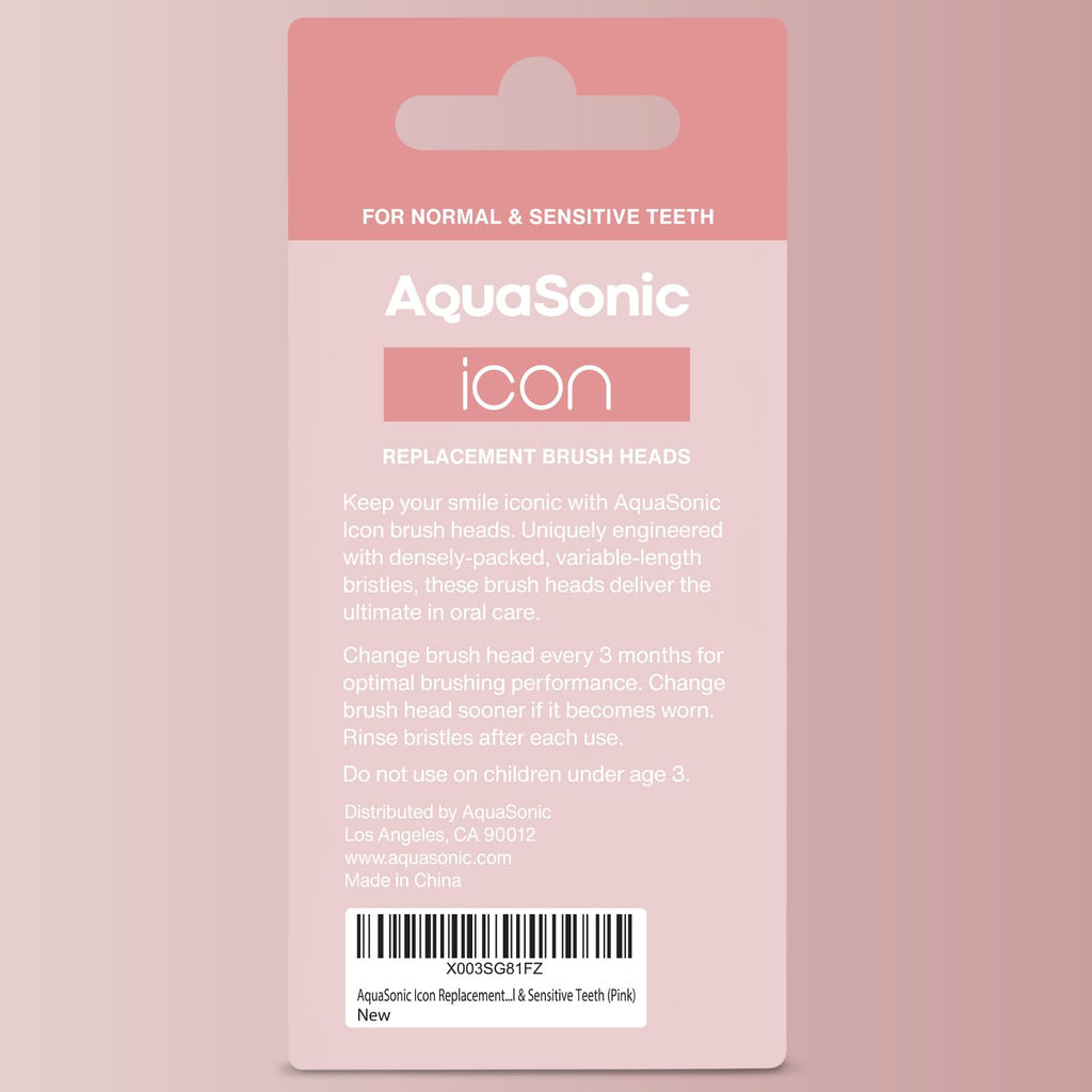 AquaSonic Genuine Icon Replacement Brush Heads | ADA Accepted | Compatible with AquaSonic Icon Toothbrush | 6 Brush Heads | for Normal & Sensitive Teeth (Light Pink)