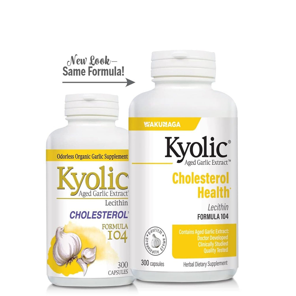 Kyolic Aged Garlic Extract Formula 104 - Cholesterol Health - Supports Overall Cardiovascular Health* - Odorless Aged Garlic Extract & Lecithin - GMO-Free, Gluten-Free - 300 Capsules (150 Servings)