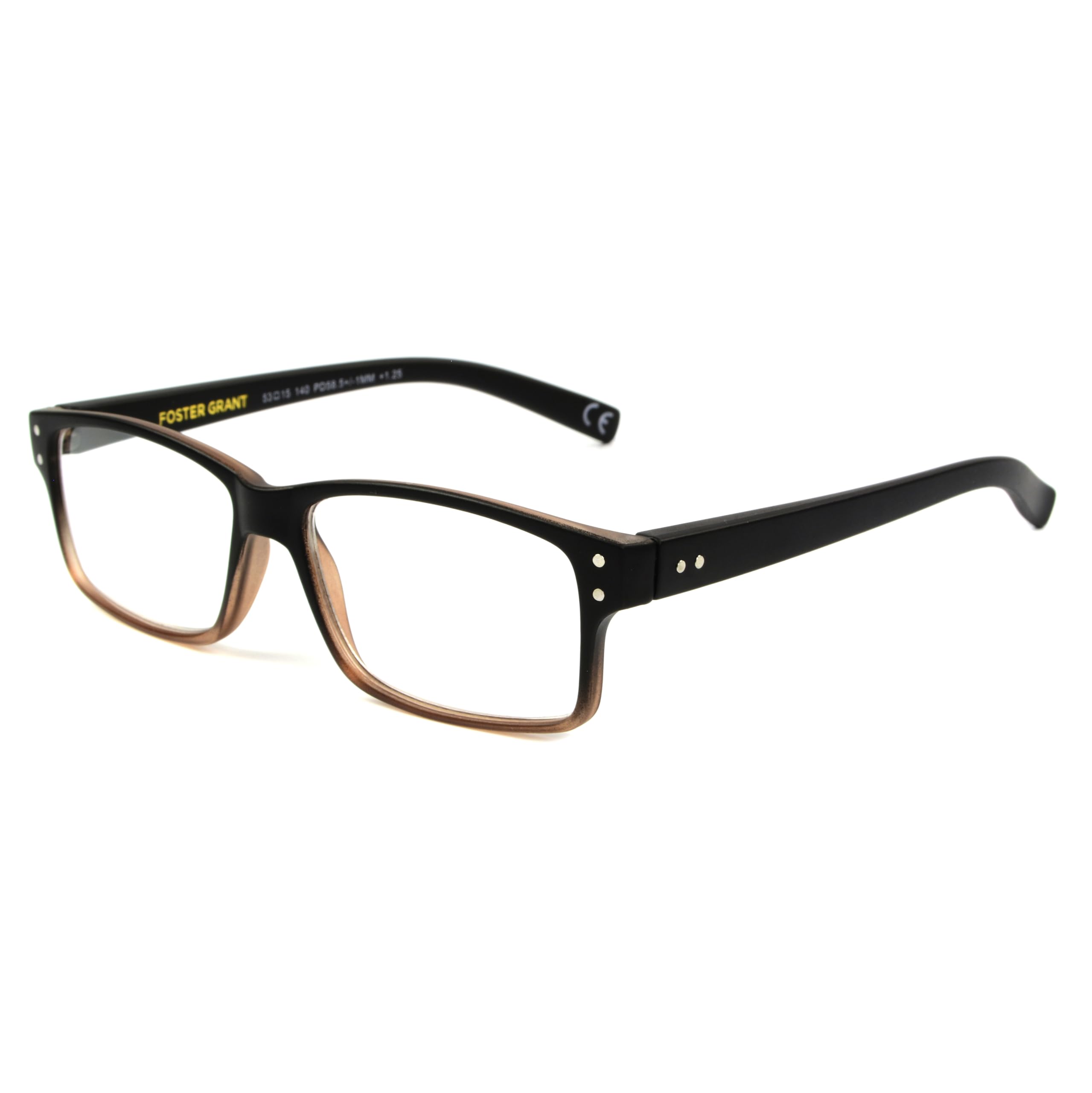 Foster Grant Men's Thomson Rectangular Reading Glasses, Brown/Transparent, 59 mm