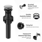 Bathroom Sink Drain with Overflow, Hurran Universal Bathroom Sink Stopper for Bathroom Vanity Vessel Sink, Plastic Pop-up Sink Drain with Hair Catcher Anti-Clog Strainer, 2 Pack, Brushed Nickel
