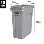 Rubbermaid Commercial Products SLIM JIM Plastic Rectangular Trash/Garbage Can/Bin with Venting Channels, 16 GAL, Gray, for Kitchens/Classrooms/Offices/Back of House