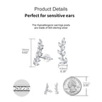 JSGEMSLEE Leaf Stud Earrings Ear Climber Earrings for Women Cubic Zirconia Ear Crawler Earrings Hypoallergenic Cartilage Jewelry