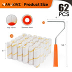 HANJKINZ 60 Pack Microfiber Paint Roller 4 Inch, Small Paint Roller Covers, 3/8 Inch Nap, Mini Paint Rollers for House Painting with Paint Roller Frame, Wall Painting Tool