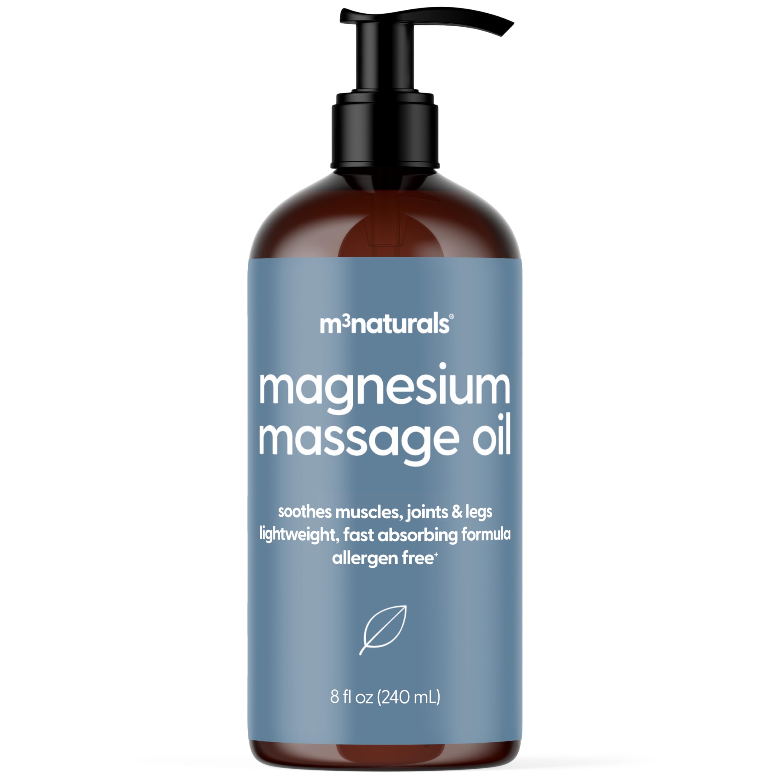 Magnesium Massage Oil for Sore Muscles, Feet, Joints and Leg Cramps, Helps with Sleeping and Post-Workout Recovery, for Sensitive Skin, 8 fl oz by M3