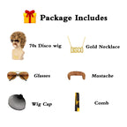 TUOFLY Disco Wig 5Pcs Set (Wig+ Glasses+ Necklace+ Mustache+ Wig Cap) 70'S Costumes Wig Afro Wig Men Short Curly Natural Fluffy Synthetic hair Wig for Halloween Disco Party
