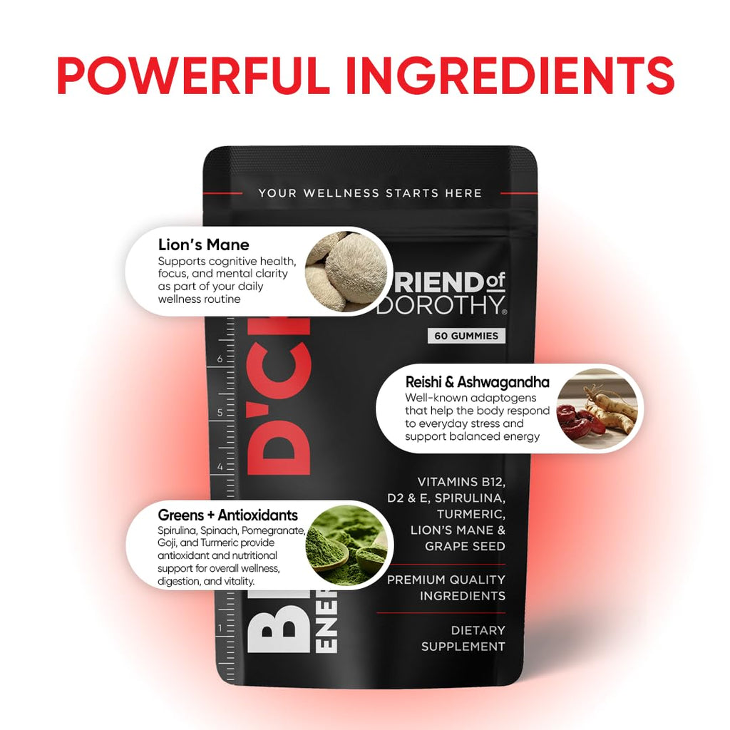 FRIEND OF DOROTHY Daily Multivitamin for Men, Energy, Focus & Immunity Support, Ashwagandha, Lion’s Mane & Reishi, 60 Capsules