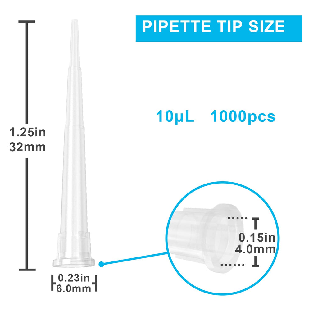 ONiLAB Pipette Tips 10 UL 1000 PCS Laboratory Universal Plastic Liquid Pipettor Tips Polypropylene (PP) Autoclavable, Transparent