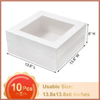 Mefleet 14x14x6 Inch Cake Boxes 10pcs Bakery Boxes for Tier Cakes with Window 14 Inch White Large Tall Cardboard Bakery Take Out Carrier Containers with Lids for Wedding, Birthday, Party