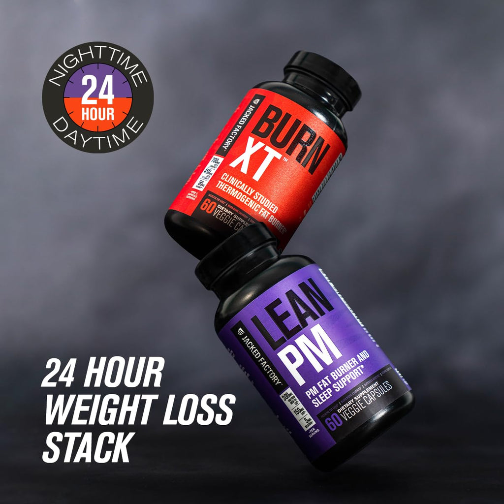 Jacked Factory Burn-XT + Lean-PM Kit - 24-Hour Weightloss Stack w/Clinically Studied Thermogenic Fat Burner & Nighttime Weight Loss Sleep Aid - 60 Count, 2 Pack