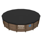 Bestway Round PVC 16 Foot Pool Cover for Above Ground Pro Frame Pools with Drain Holes and Secure Tie-Down Ropes, Black (Cover Only)