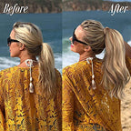 SOFEIYAN Curly Ponytail Extension 15 Inch Heat Resistant Synthetic Natural Wavy Hairpiece Wrap Around Pony Tail Hair Extensions for White Black Women Hair Piece, Ash Brown Highlighted Bleach Blonde