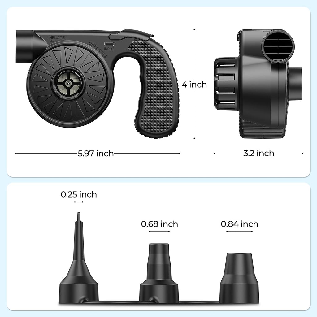 Dr.meter Portable Electric Air Mattress Pump, Rechargeable 4000mAh Battery Air Pump - Quick-Fill Air Inflator Deflator for Outdoor Camping Inflatable Bed Pool Boat Float Raft Swimming Rings Snow Tube