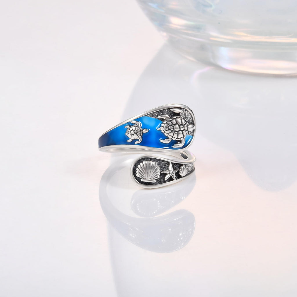 Spoon Rings for Women 925 Sterling Silver Turtle Ocean Sunflower Adjustable Thumb Ring Celtic Knot Vintage Finger Open Spoon Rings Jewelry