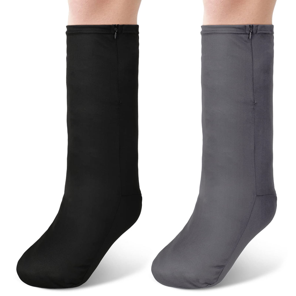 Boao 2 Pcs Leg Cast Cover, Medium Short Cast Sock Cover Below the Knee Leg Sleeve for Foot Men Women(Black, Gray)