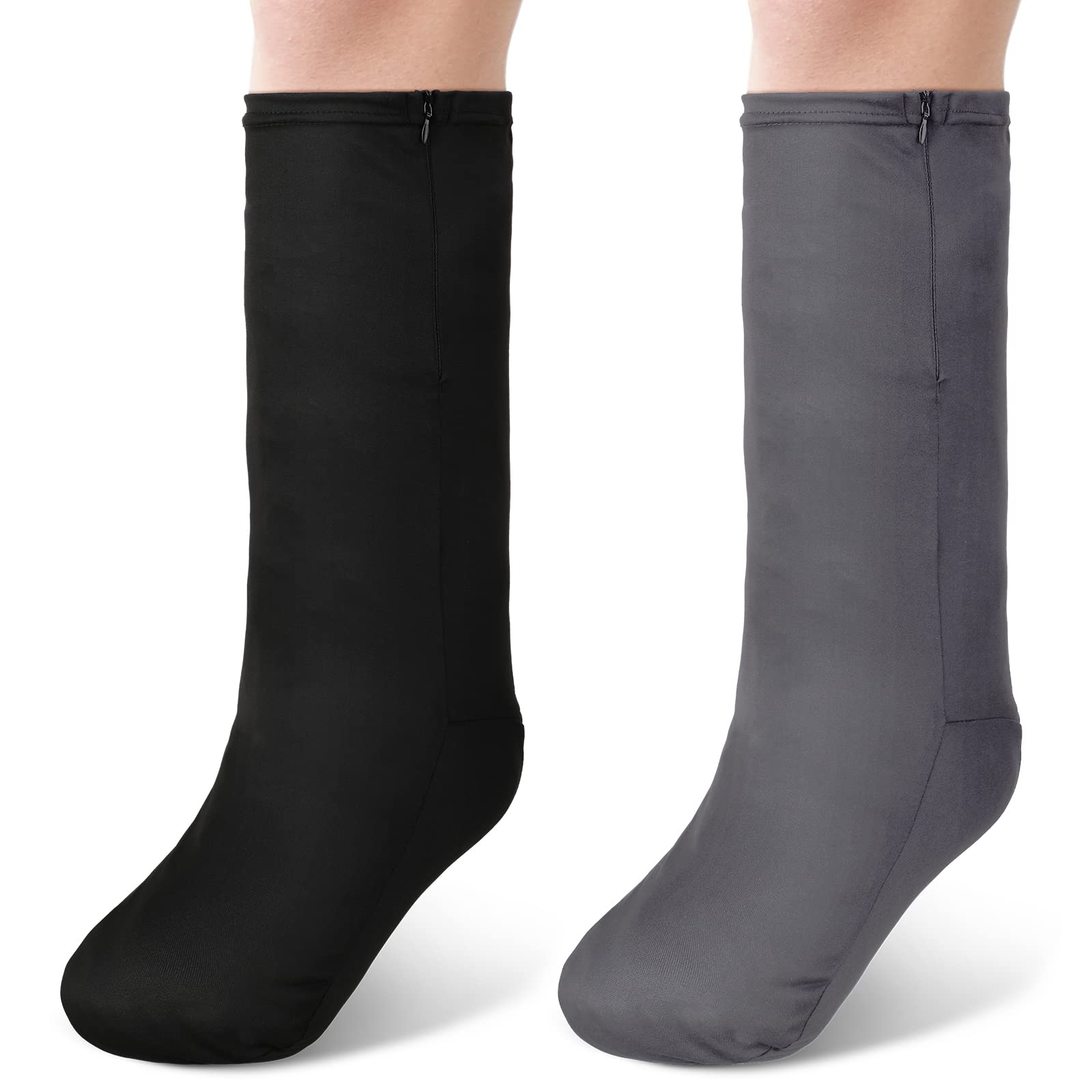 Boao 2 Pcs Leg Cast Cover, Medium Short Cast Sock Cover Below the Knee Leg Sleeve for Foot Men Women(Black, Gray)