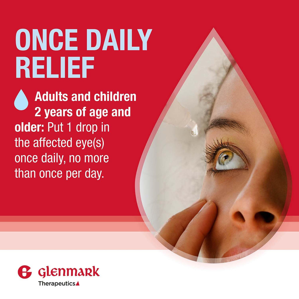 Glenmark Therapeutics Once Daily Olopatadine Eye Drops for Allergies, Redness Relief, Antihistamine, Allergy Relief from Pet Dander, Pollen, Grass, Ragweed, Olopatadine HCl 0.2%, 2.5ml (Twin-Pack)