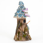 Bits and Pieces - Solar Butterfly and Blue Daisies Fairy House - Unique Lawn and Garden Décor