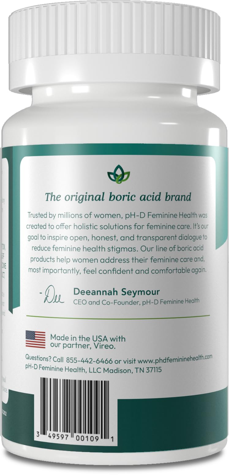pH-D Feminine Health Support - 600 mg Boric Acid Suppositories - Woman Owned - for Vaginal Odor Use - 36 Count
