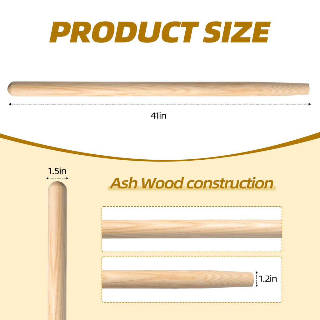 2 Pcs Shovel Handle Replacement 41" Length, 1-1/2" Diameter, Strong Hardwood Solid Ash Wood Straight Handle for Long D Shovels Garden Tool