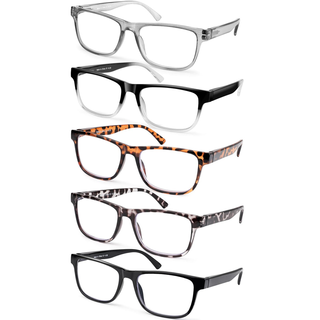 DAMIDEO 5 Pack Blue Light Blocking Oversize Reading Glasses Men Large Head Wide Frame 3.5 Readers Lightweight Eyeglasses