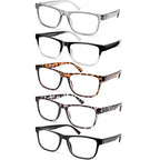 DAMIDEO 5 Pack Blue Light Blocking Oversize Reading Glasses Men Large Head Wide Frame 3.5 Readers Lightweight Eyeglasses