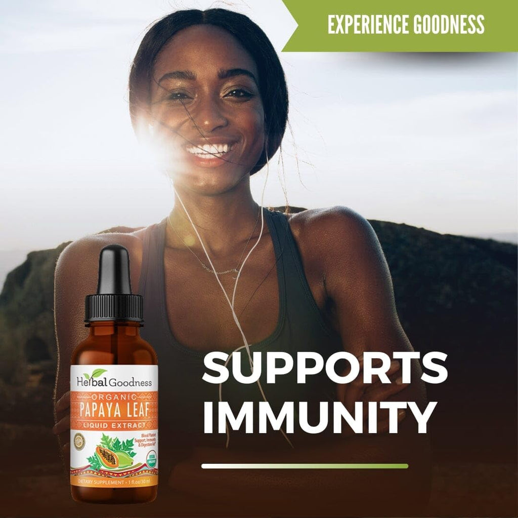 Herbal Goodness Papaya Leaf Extract 1oz – 15X Concentrated Organic Papaya Liquid Supplement | Papaya Enzyme Drops for Platelet Support, Digestive Health & Immune Support | Non-GMO, Vegan, Gluten-Free