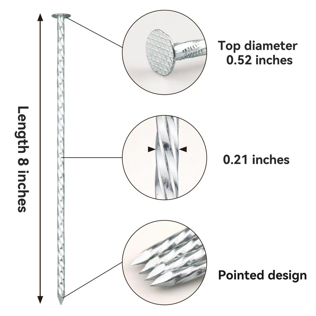 JPOIP 8" Heavy Duty Spiral Landscape Spikes - Solid Galvanized Metal Garden Stakes for Fixing Paver Edging, Weed Barriers, Artificial Turf, Tent and More (100 Pack)