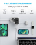 Universal Travel Adapter, VINTAR 75W GaN International Power Adapter with 3 USB C PD and 2 USB A QC, All in One Travel Essentials for UK/EU/USA/AUS, Travel Adapter Worldwide for Laptops Tablets Phones
