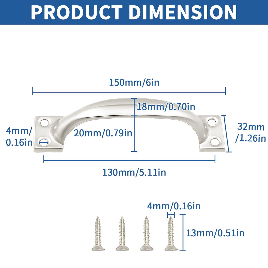 TamBee 6 Inch Gate Handle Outdoor 304 Stainless Steel Door Pull Handle Rustproof Barn Door Handles for Fences Garage Yard Kitchen Bathroom (4 Pack)