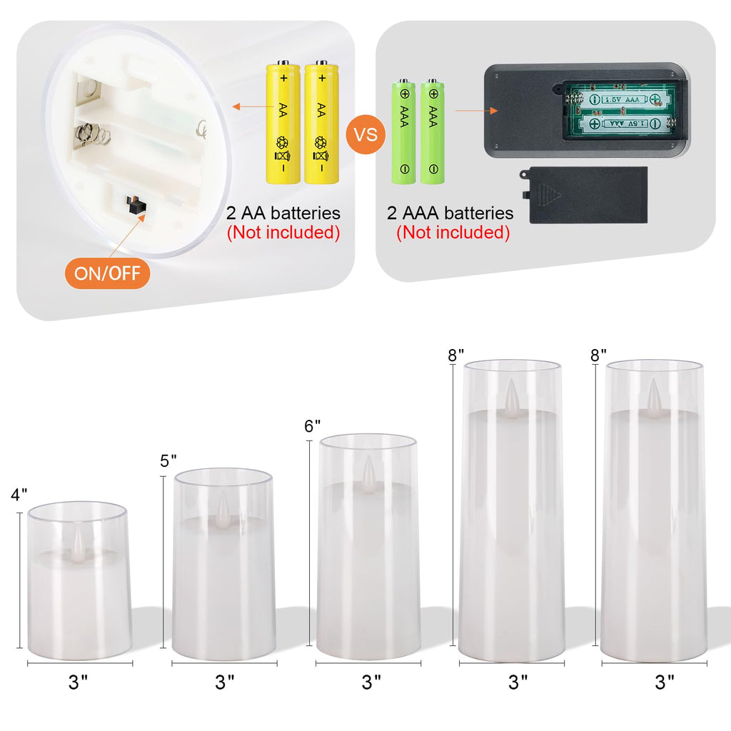 Homemory Realistic Flickering Battery Operated Candles, LED Fake Electric Candle with Remote Control and Timer, Flameless Candles for Home, Christmas Decoration, White, Set of 5