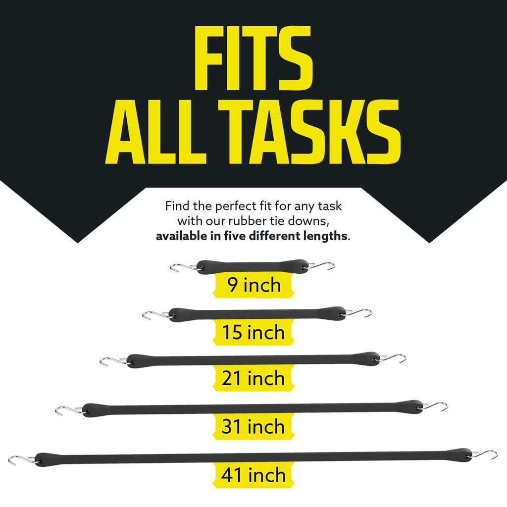 Pack of 50 Tarp Straps for Flatbed Trailers, 21" Long Natural Rubber Bungee Cord Tie-Downs Ideal for Securing Tarps, Canvases, Cargo in Cold Climates | Tie-Downs w/ Metal S-Hooks