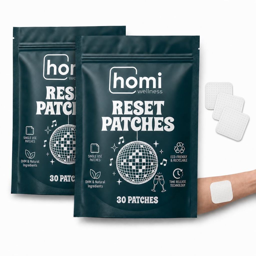 Homi Wellness Reset Patches | After Party Recovery Support | DHM 500mg Transdermal Patch | 12-Hour Time-Release | Magnesium + Botanical Blend | 60 Patches