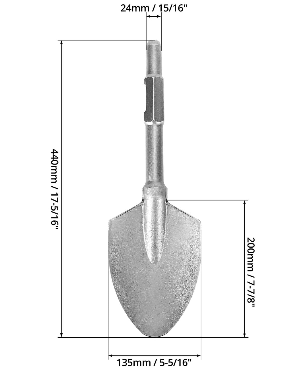 QWORK 17.3 Inch 15/16" Hex Shank Alloy Steel Scoop Shovel Bit – Fits Hex Jack Hammers for Soil, Clay & Frozen Ground Work