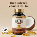 Vitamin D3 K2 10,000 IU – Pure 2-in-1 K2 D3 Vitamin Supplement for Men & Women – MK-7 200 mcg with Coconut Oil – 60 Softgels