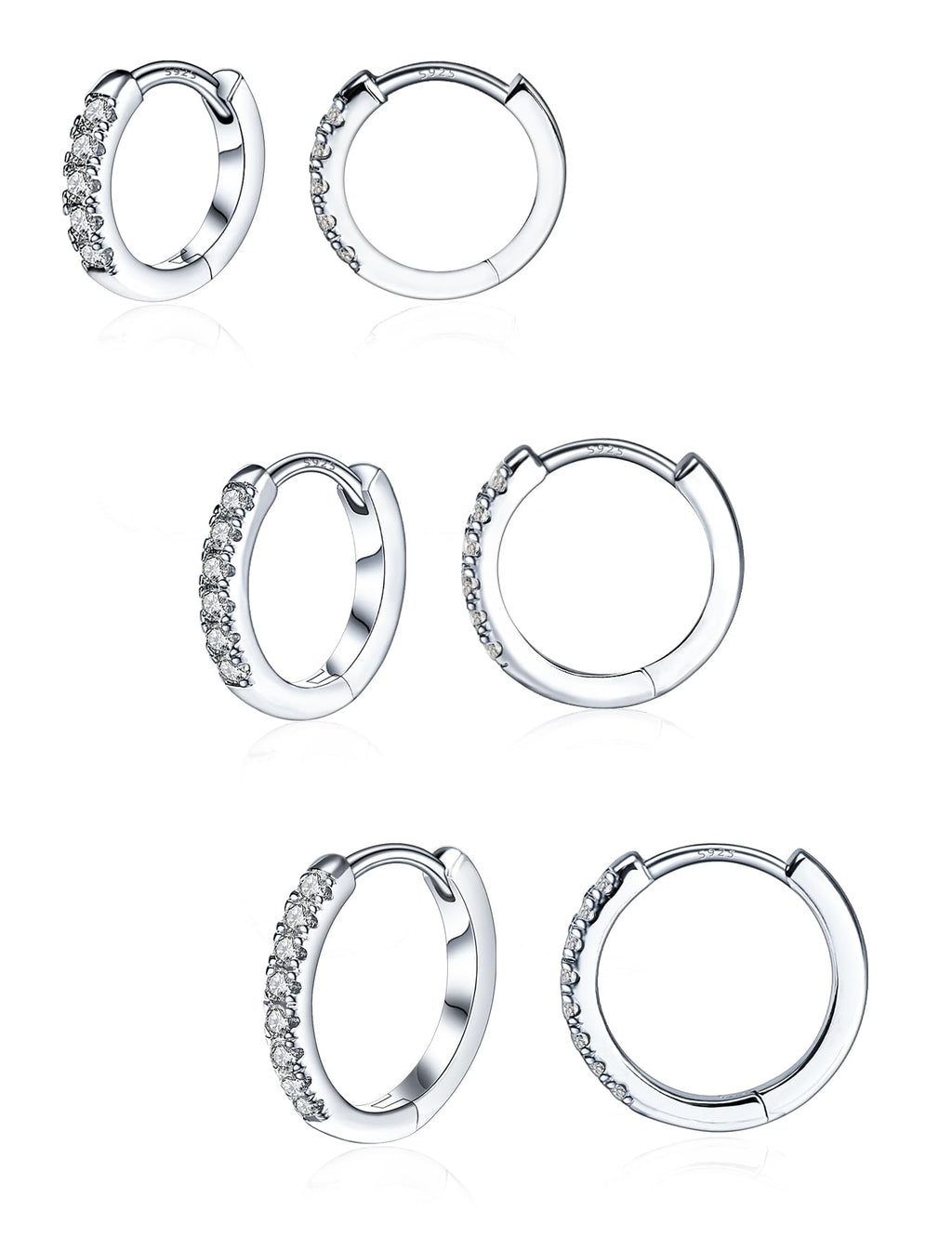 3 Pairs 925 Sterling Silver Moissanite Huggie Earrings for Women Men, Small Hoop Hypoallergenic Cartilage Earrings, Gifts Jewelry Set (18K White Gold)