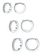 3 Pairs 925 Sterling Silver Moissanite Huggie Earrings for Women Men, Small Hoop Hypoallergenic Cartilage Earrings, Gifts Jewelry Set (18K White Gold)